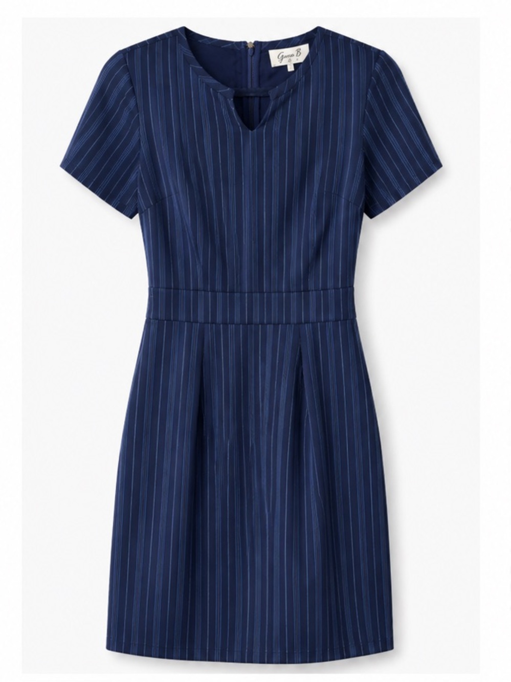 Garrie B Navy Pinstripe Keyhole Short Sleeve Dress